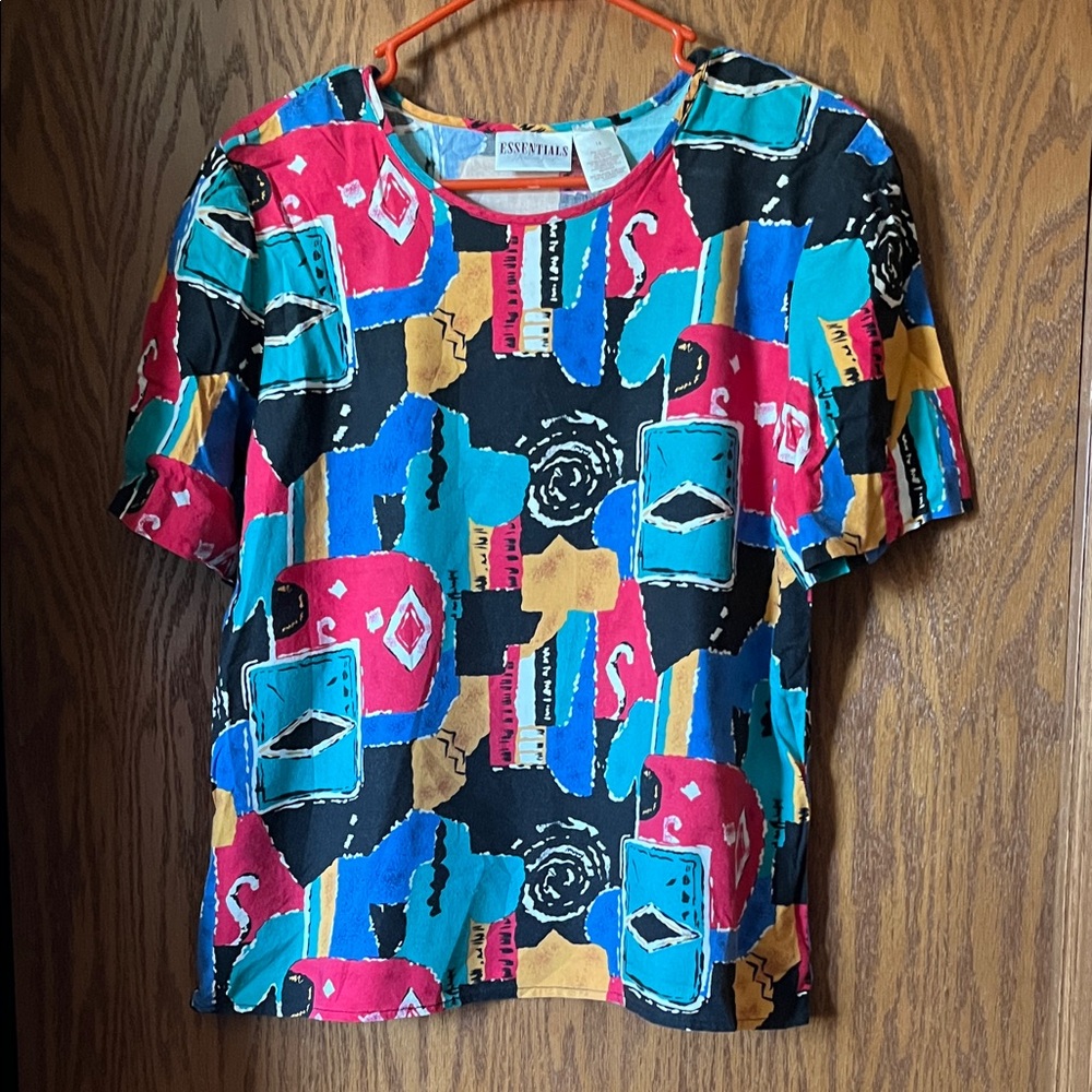 Abstract Geo Print Short Sleeve Top - Multi -size 14 "Essentials by Worthington"
